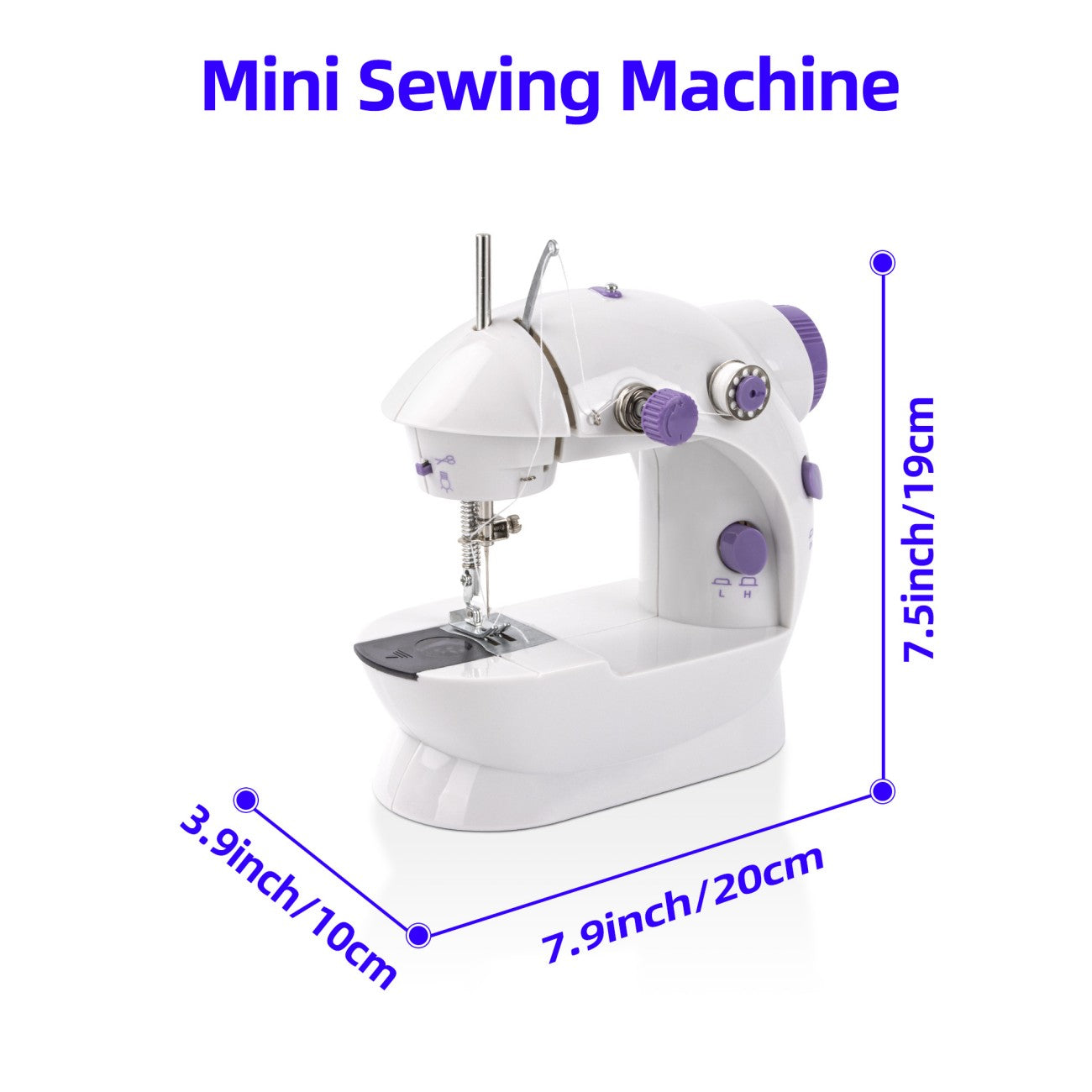 IAGREEA Electric sewing machine, portable, mechanical, convenient, 6V, 1A, 1 with thread shuttle core, 1 with empty shuttle core, 1 spare needle, and 1 threading device, can be plugged in and used with a battery of 4 AA, with pedal, for household use