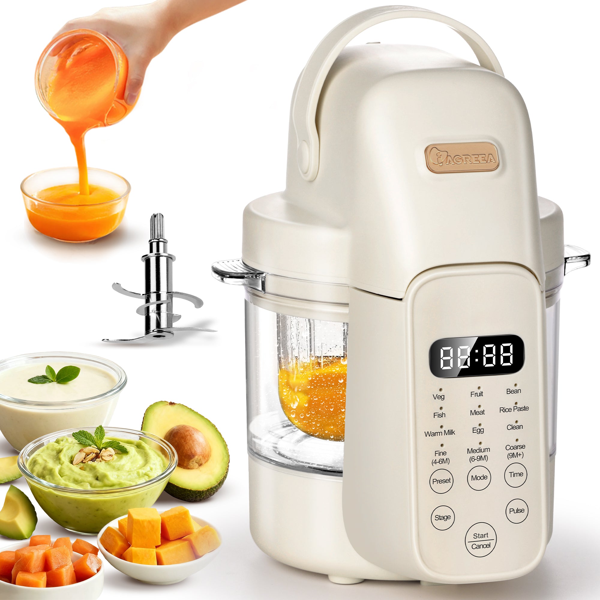 IAGREEA Baby Food Maker, 9-IN-1 Glass Baby Food Processor with Steamer | 3 Age Group Options, One Step Auto Cooking, BPA-Free, No Contact with Plastic, Manual Mode, Stainless Steel and Glass