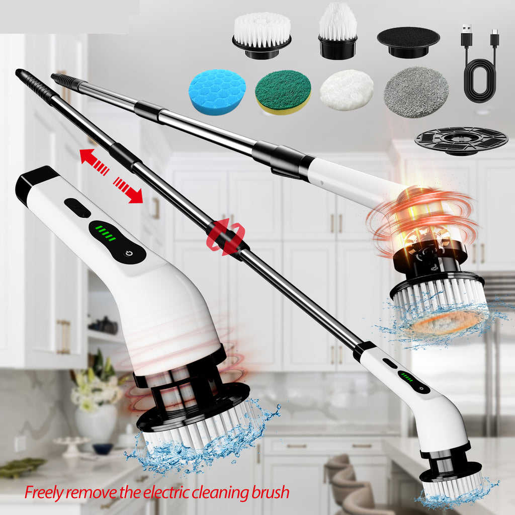 IAGREEA Electric Spin Scrubber, Bathroom Shower Cleaning Brush with Long Handle | 8 Brush Heads, 90Min Runtime, 54 Inch Long Handle, IPX7 Waterproof, 2 Speed Adjusting for Bathroom Cleaner