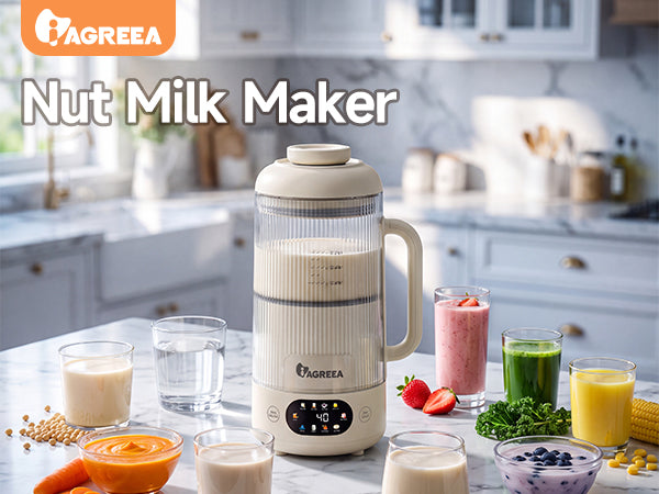 IAGREEA 35oz Glass Nut Milk Maker Machine, 10 in 1 Noise Reducing Soy Maker | 12H Delay, 6H Keep Warm, BPA-Free, Self-Cleaning, Soundproof Cover, 8 Blades, Almond/Oat Milk/Juice