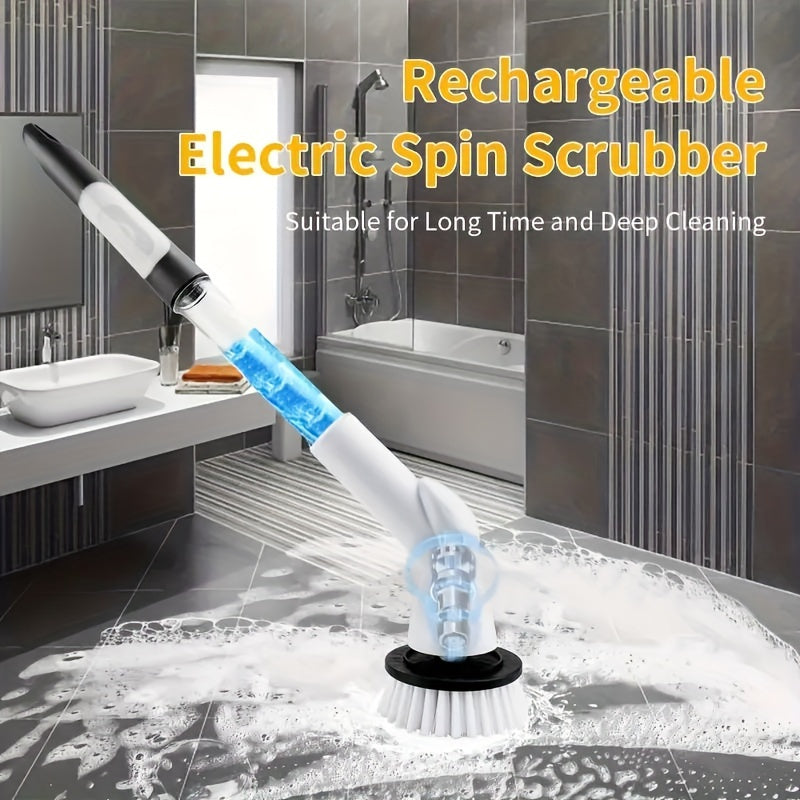 IAGREEA Cordless Electric Spin Scrubber with Built‑in Liquid Storage Bottle, 2‑Speed Rechargeable Power Cleaning Brush, 8 Replaceable Brush Heads for Bathroom Bathtub Tile Floor Kitchen Stove Car Household Cleaning