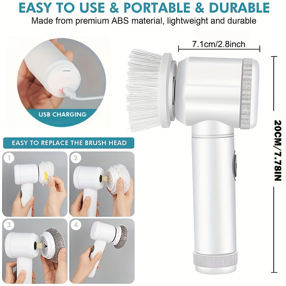 IAGREEA Handheld Electric Spin Scrubber, USB Rechargeable Cordless Power Cleaning Brush with 6 Replaceable Brush Heads & Adhesive Hook, Portable Lightweight Shower Scrubber for Bathroom, Bathtub, Sink, Stove, Tile, Car