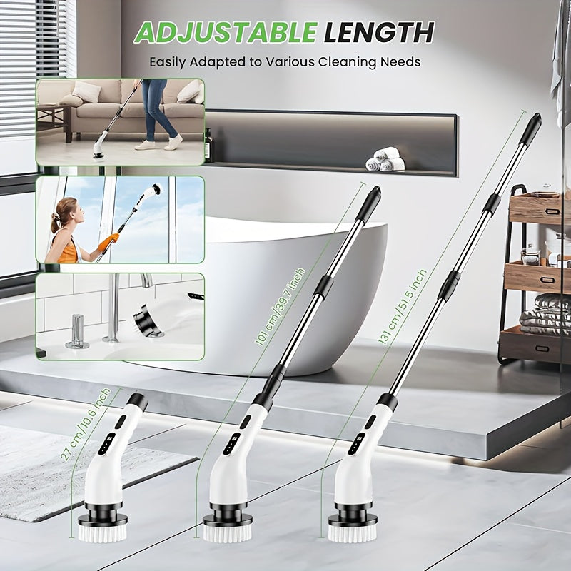 IAGREEA Electric Spin Scrubber- Ditch the Scrubbing! Long Handle Shower Scrubber with 9 Replaceable Heads - 2 Speed Cordless Brush Ensures Long Battery Life, Modern Design