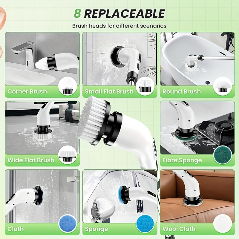 IAGREEA Electric Spin Scrubber- Ditch the Scrubbing! Long Handle Shower Scrubber with 9 Replaceable Heads - 2 Speed Cordless Brush Ensures Long Battery Life, Modern Design