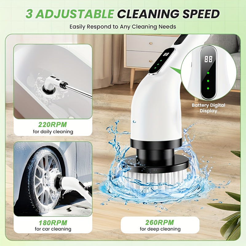 IAGREEA Electric Spin Scrubber- Ditch the Scrubbing! Long Handle Shower Scrubber with 9 Replaceable Heads - 2 Speed Cordless Brush Ensures Long Battery Life, Modern Design