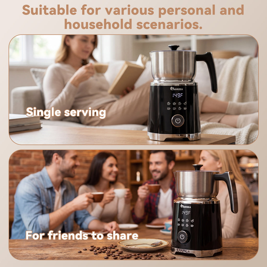IAGREEA 8 in 1 Milk Frother and Steamer, Stainless Steel, Dishwasher Safe | Detachable Design, Dial Control, 600ml/600W, 3 Temps (113/131/149°F), Magnetic Drive Creates Thick Creamy