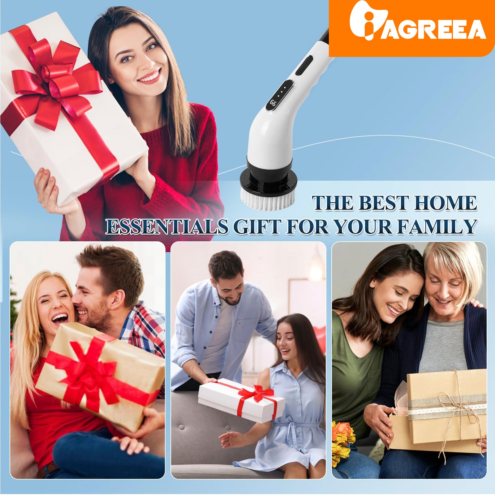IAGREEA Electric Spin Scrubber- Ditch the Scrubbing! Long Handle Shower Scrubber with 9 Replaceable Heads - 2 Speed Cordless Brush Ensures Long Battery Life, Modern Design
