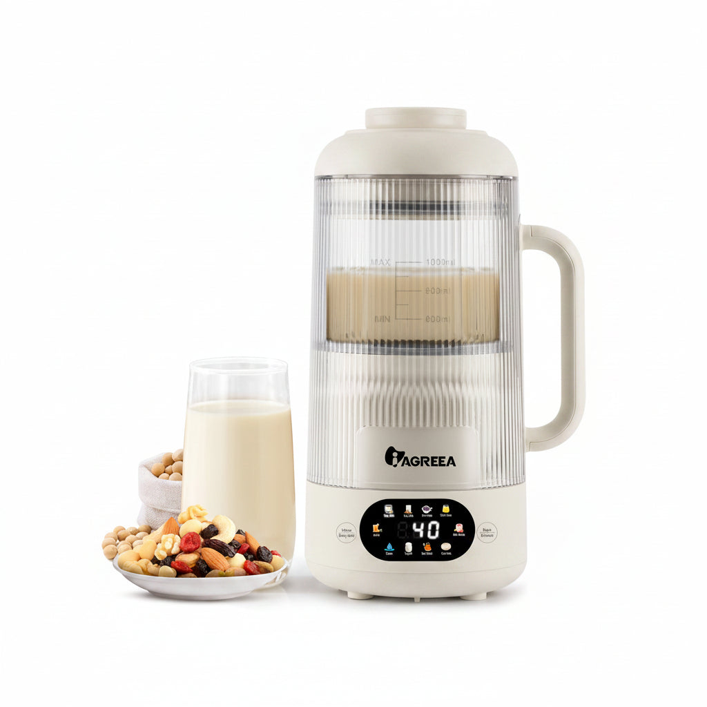 IAGREEA 35oz Glass Nut Milk Maker Machine, 10 in 1 Noise Reducing Soy Maker | 12H Delay, 6H Keep Warm, BPA-Free, Self-Cleaning, Soundproof Cover, 8 Blades, Almond/Oat Milk/Juice