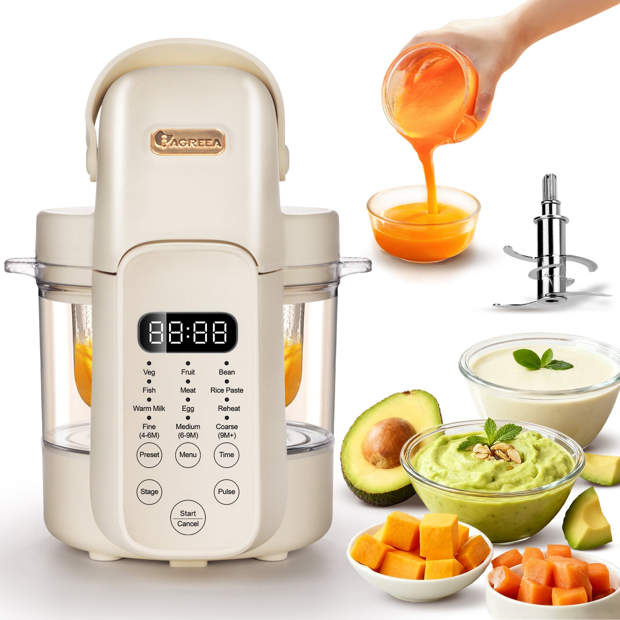 IAGREEA Baby Food Maker, 9-IN-1 Glass Baby Food Processor with Steamer | 3 Age Group Options, One Step Auto Cooking, BPA-Free, No Contact with Plastic, Manual Mode, Stainless Steel and Glass