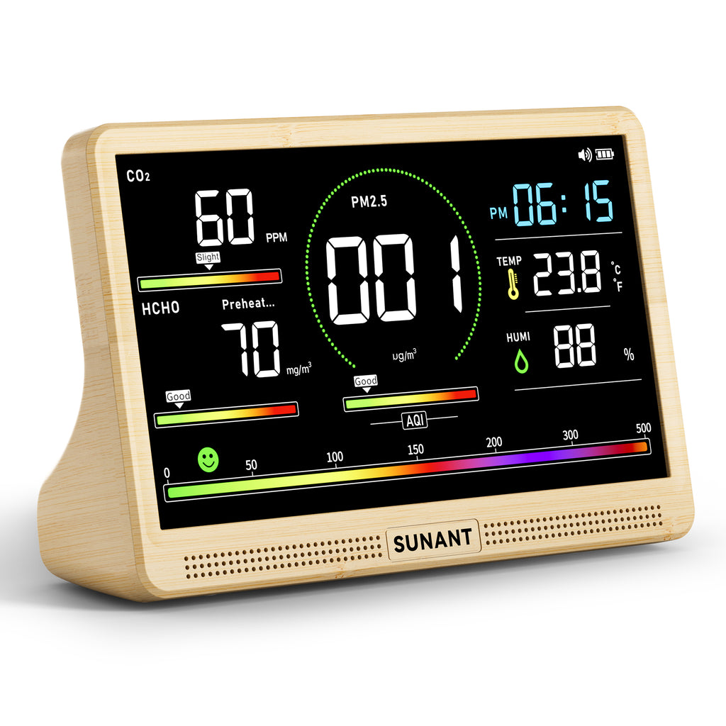 16-in-1 Indoor Air Quality Monitor, CO2 Monitor, PM2.5 PM1.0 PM10, TVOC, HCHO, Temperature & Humidity Meter, AQI Display, 2500mAh Rechargeable Battery, LED Screen for Home, Office & Car