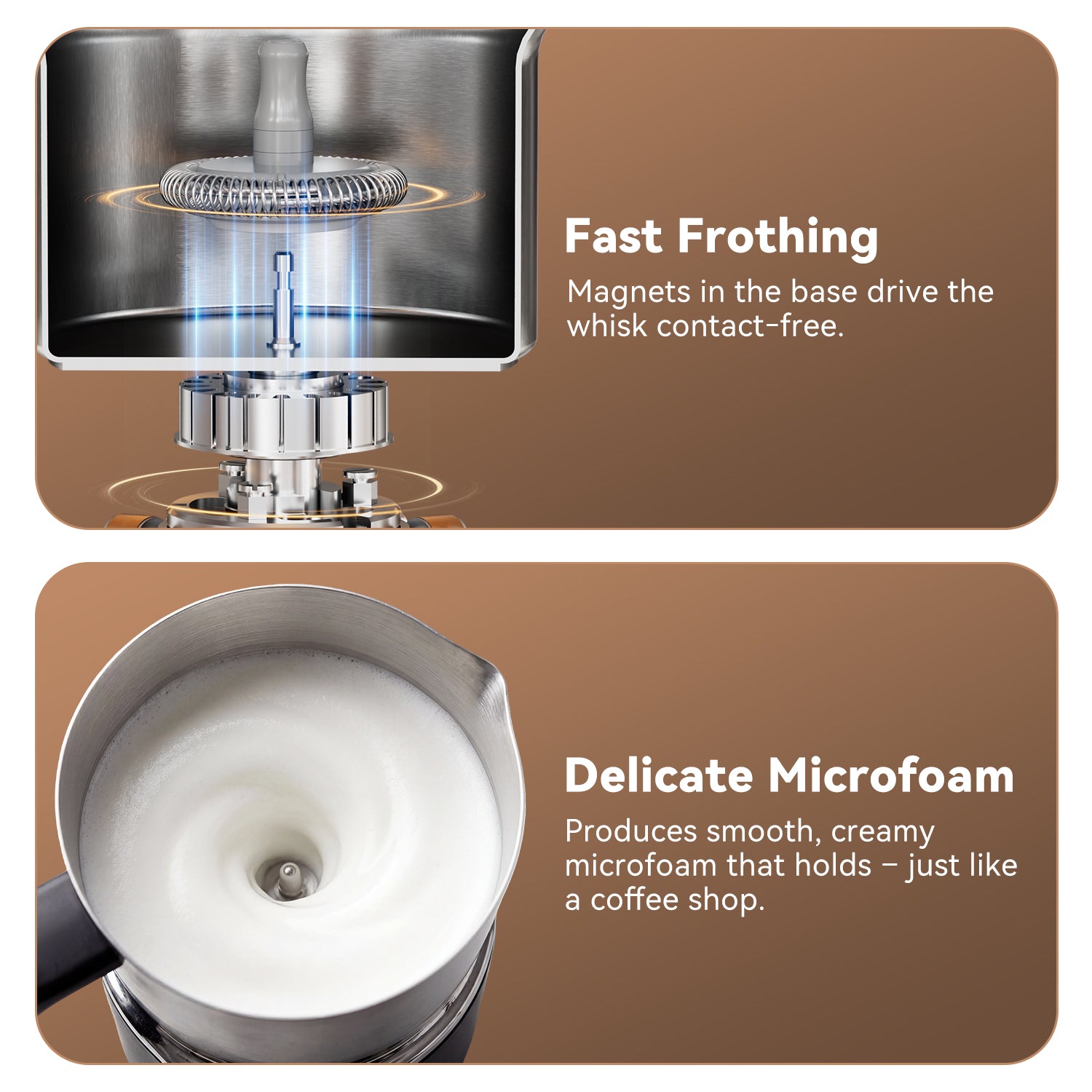 IAGREEA 8 in 1 Milk Frother and Steamer, Stainless Steel, Dishwasher Safe | Detachable Design, Dial Control, 600ml/600W, 3 Temps (113/131/149°F), Magnetic Drive Creates Thick Creamy