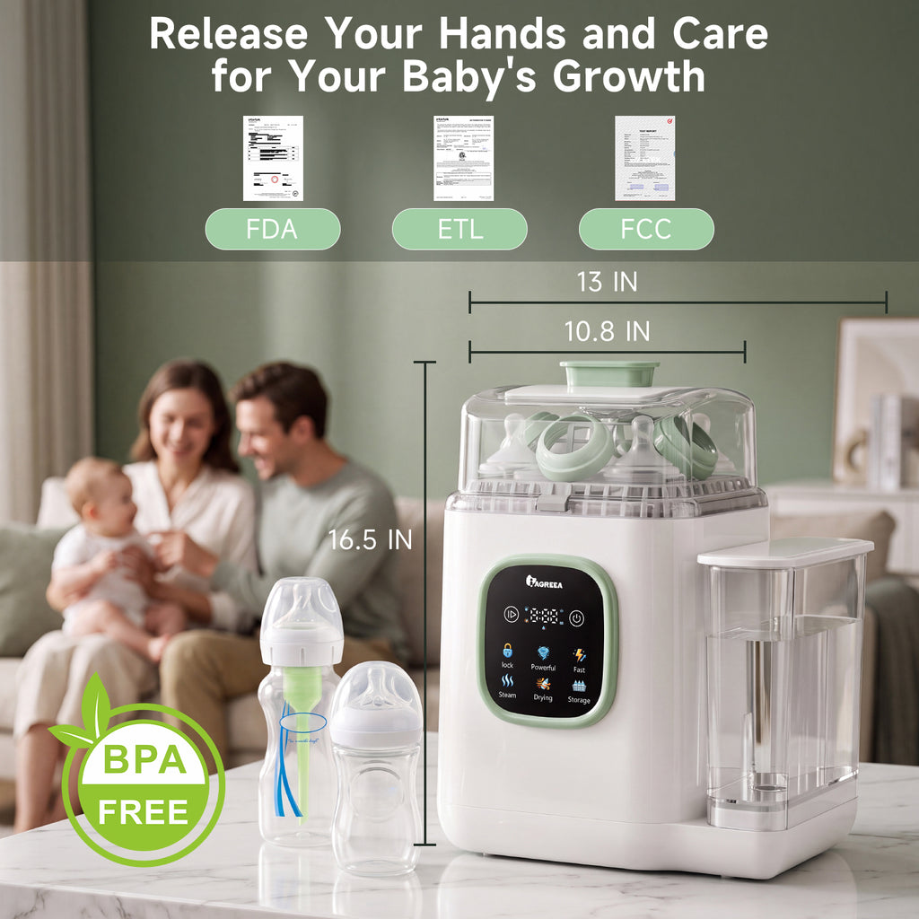 IAGREEA Baby Bottle Washer, 4-in-1 Cleaning Machine Fit 8 Bottles Pump Parts & Baby Essentials Cleaning/Storage/Dry, 30 Spray Holes, Visualized Water Tank, BPA Free, No Hand Washing Required