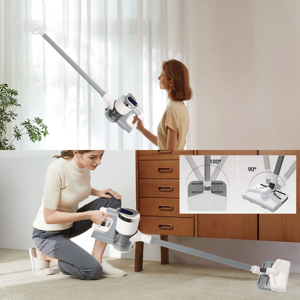 IAGREEA Cordless Stick Vacuum Cleaner, 2‑Suction‑Mode Rechargeable Handheld Vacuum with Digital Display, Detachable 2000mAh Battery Up to 45 Mins Runtime, 180° Rotatable Floor Head for Hard Floor Carpet Pet Hair Home & Car Cleaning