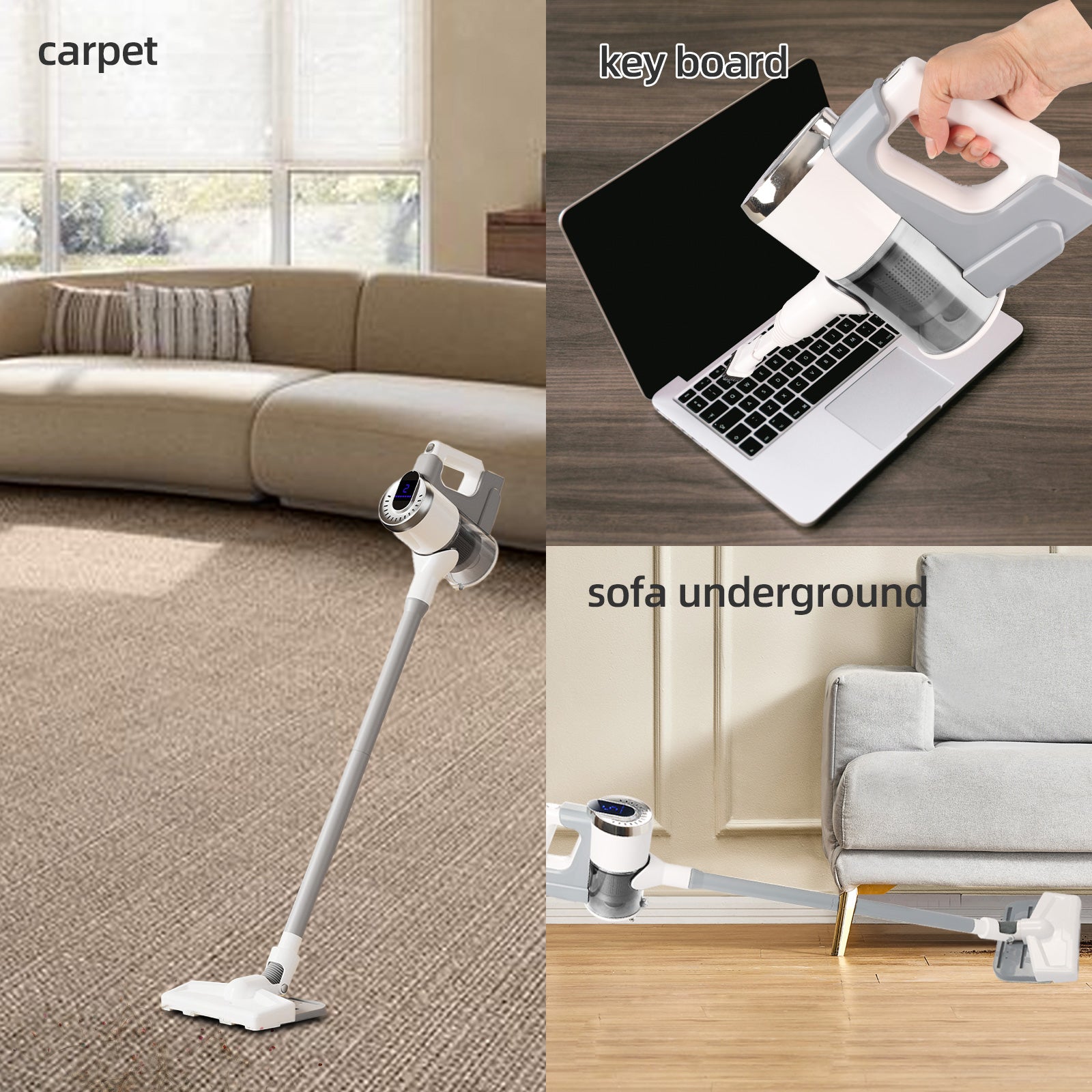 IAGREEA Cordless Stick Vacuum Cleaner, 2‑Suction‑Mode Rechargeable Handheld Vacuum with Digital Display, Detachable 2000mAh Battery Up to 45 Mins Runtime, 180° Rotatable Floor Head for Hard Floor Carpet Pet Hair Home & Car Cleaning