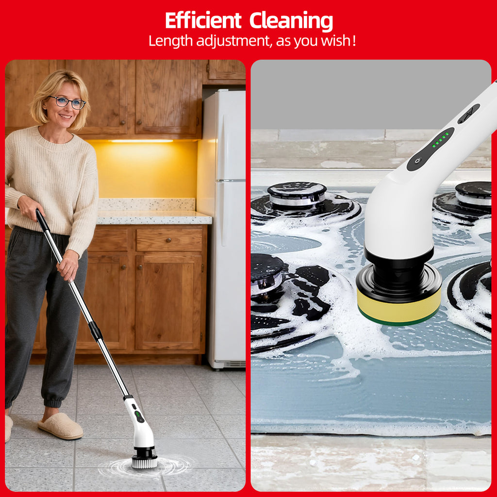 IAGREEA Electric Spin Scrubber, Bathroom Shower Cleaning Brush with Long Handle | 8 Brush Heads, 90Min Runtime, 54 Inch Long Handle, IPX7 Waterproof, 2 Speed Adjusting for Bathroom Cleaner