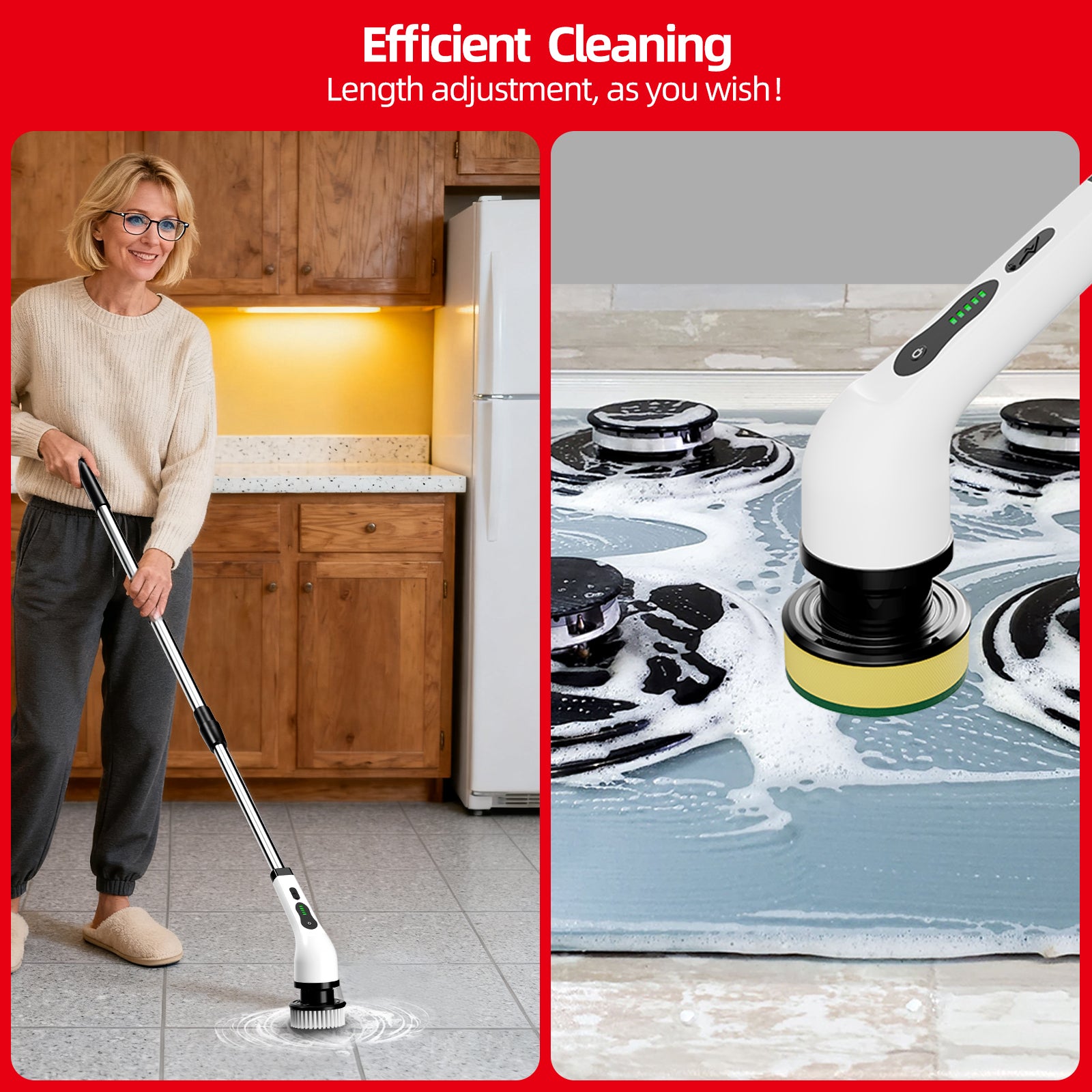 IAGREEA Electric Spin Scrubber, Bathroom Shower Cleaning Brush with Long Handle | 8 Brush Heads, 90Min Runtime, 54 Inch Long Handle, IPX7 Waterproof, 2 Speed Adjusting for Bathroom Cleaner