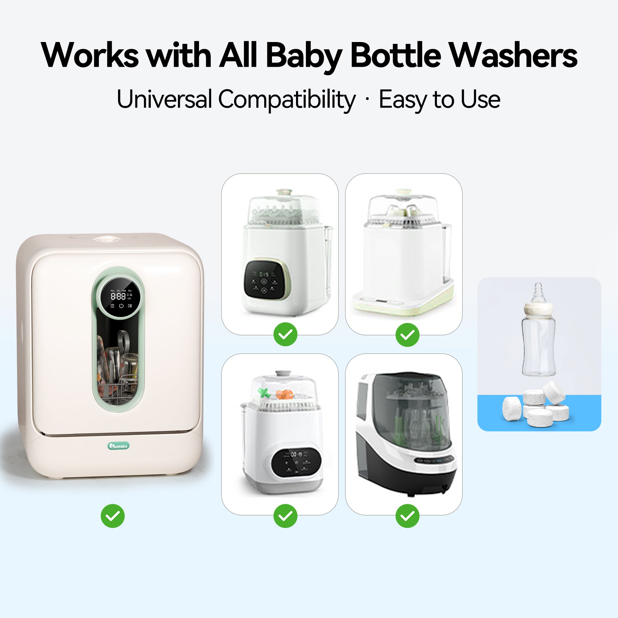 IAGREEA 150 PCS Detergent Washing Tablets, Bottle Washer Tablets for Baby Brezza, GROWNSY, Momcozy Bottle Washers, Natural Formula, Highly Effective Cleaning, Efficiency Removes Milk Residue & Odor