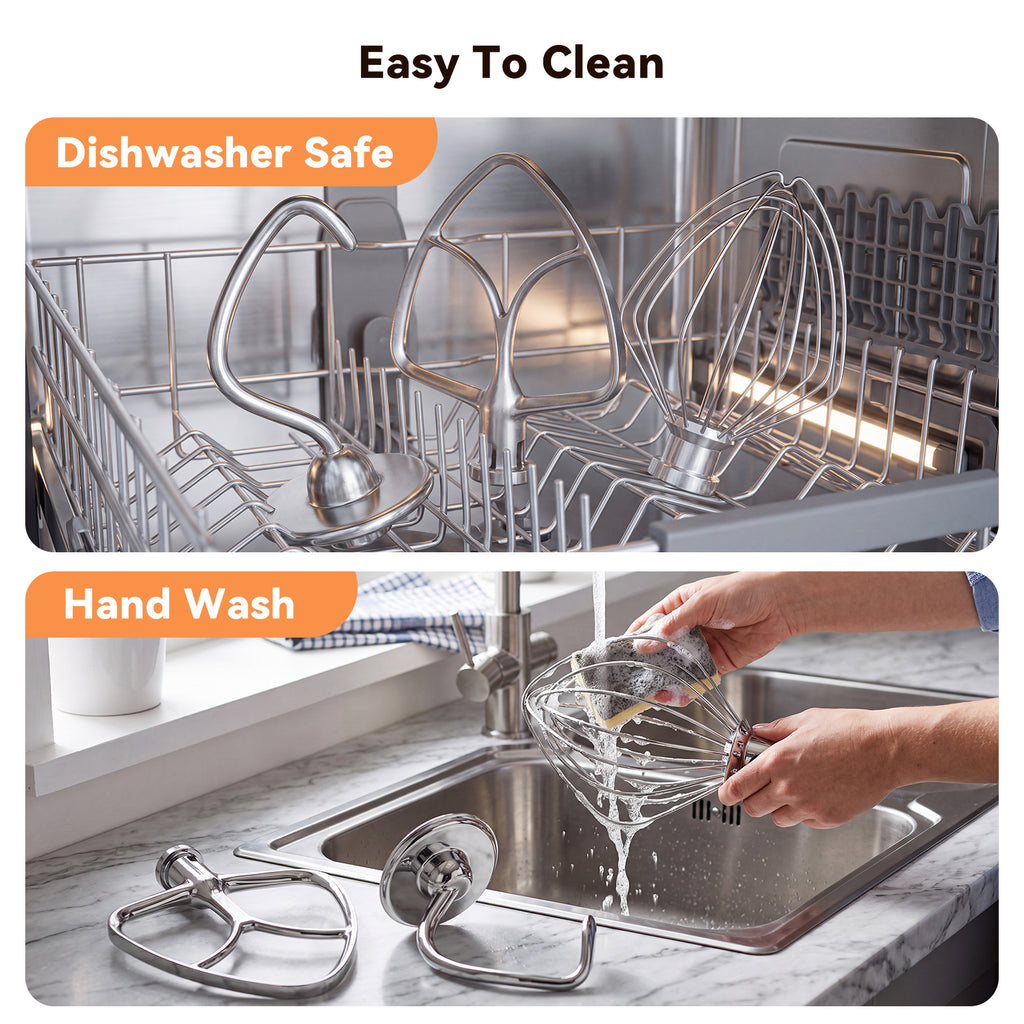 IAGREEA Stainless Steel 3 Pieces For Classic Attachments 4.5-5QT Tilt-Head Stand Mixers, K45WW Wire Whip/ K45DH Dough Hook /K45B Flat Beater for Mixer Accessories Replacement, Heavy Duty