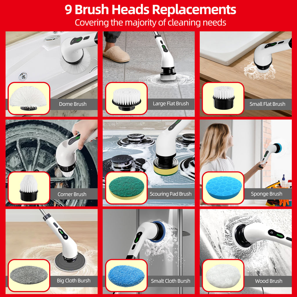 IAGREEA Electric Spin Scrubber, Bathroom Shower Cleaning Brush with Long Handle | 8 Brush Heads, 90Min Runtime, 54 Inch Long Handle, IPX7 Waterproof, 2 Speed Adjusting for Bathroom Cleaner