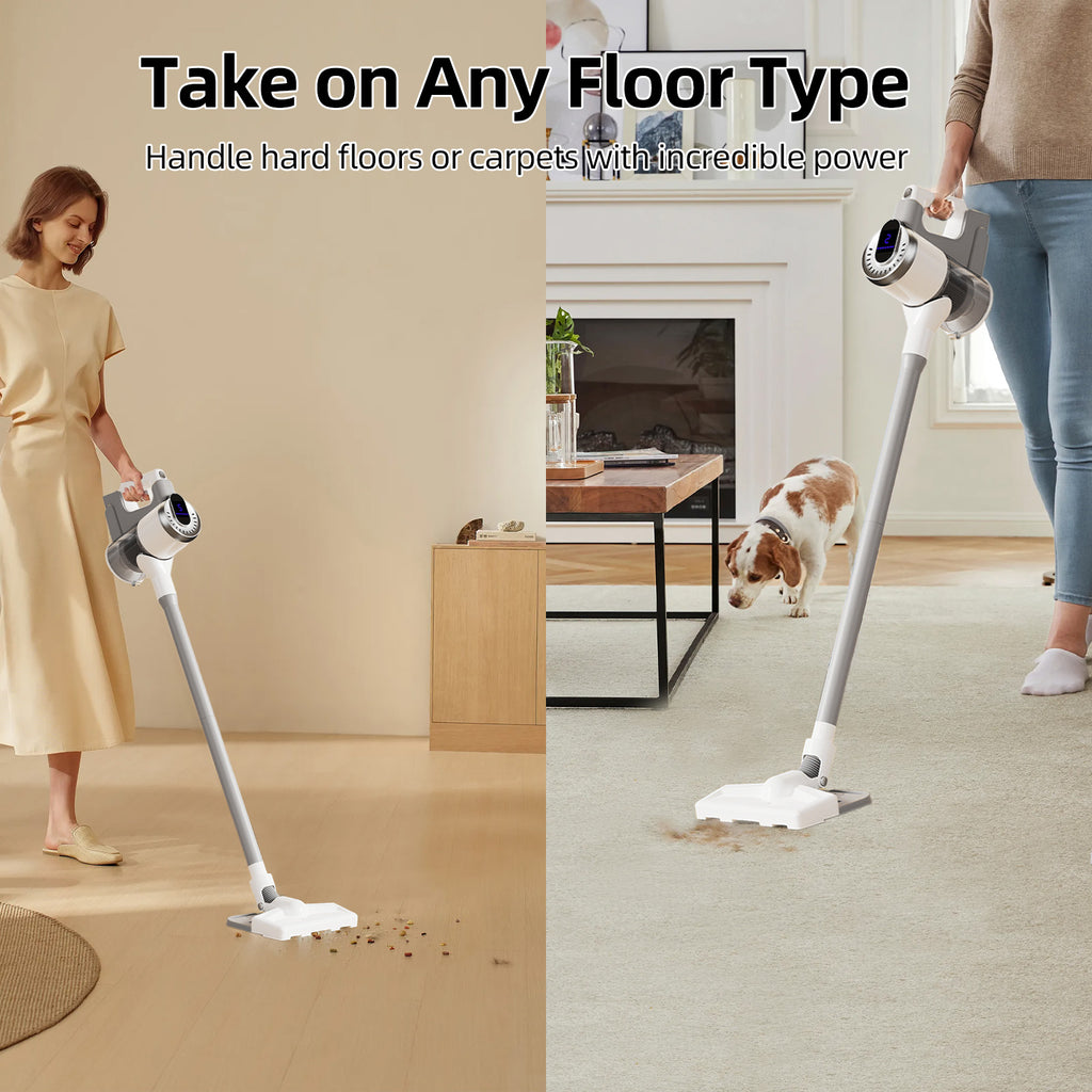 IAGREEA Cordless Stick Vacuum Cleaner, 2‑Suction‑Mode Rechargeable Handheld Vacuum with Digital Display, Detachable 2000mAh Battery Up to 45 Mins Runtime, 180° Rotatable Floor Head for Hard Floor Carpet Pet Hair Home & Car Cleaning