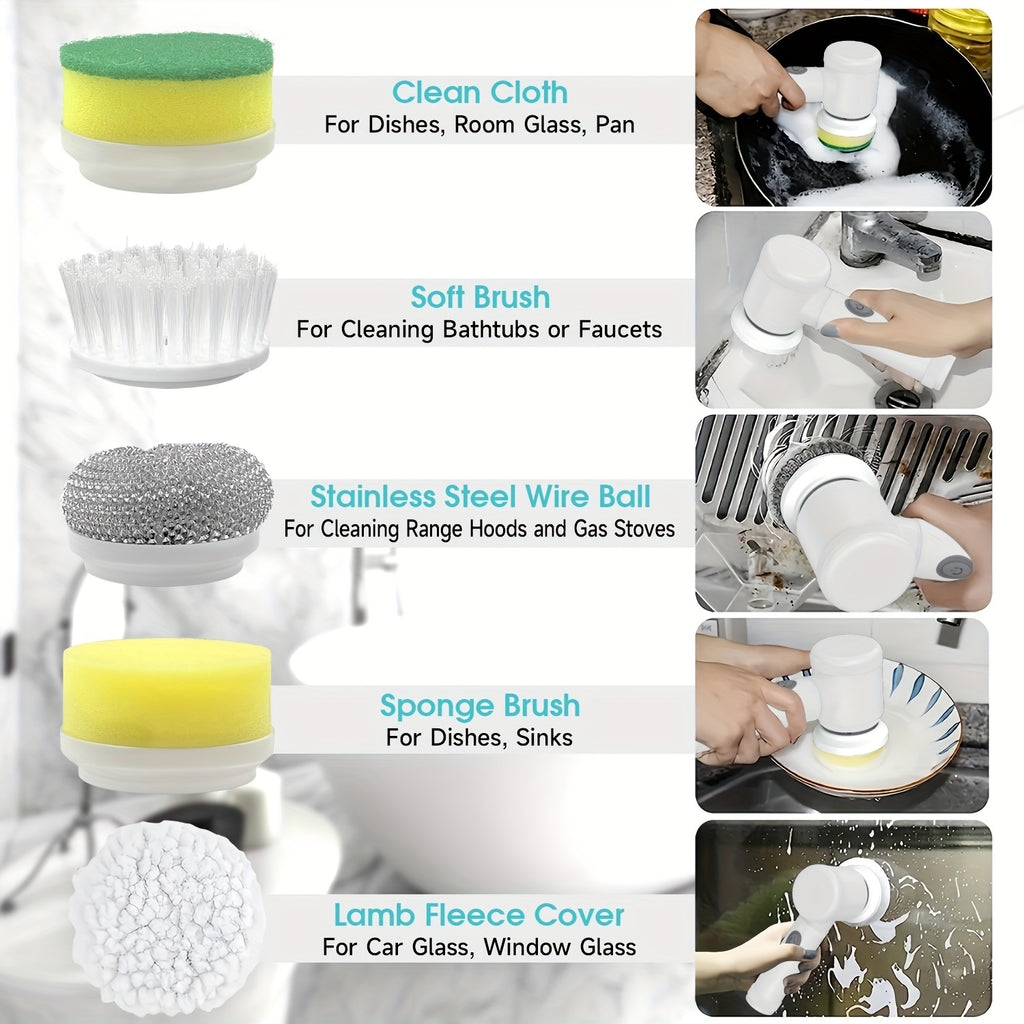 IAGREEA Handheld Electric Spin Scrubber, USB Rechargeable Cordless Power Cleaning Brush with 6 Replaceable Brush Heads & Adhesive Hook, Portable Lightweight Shower Scrubber for Bathroom, Bathtub, Sink, Stove, Tile, Car