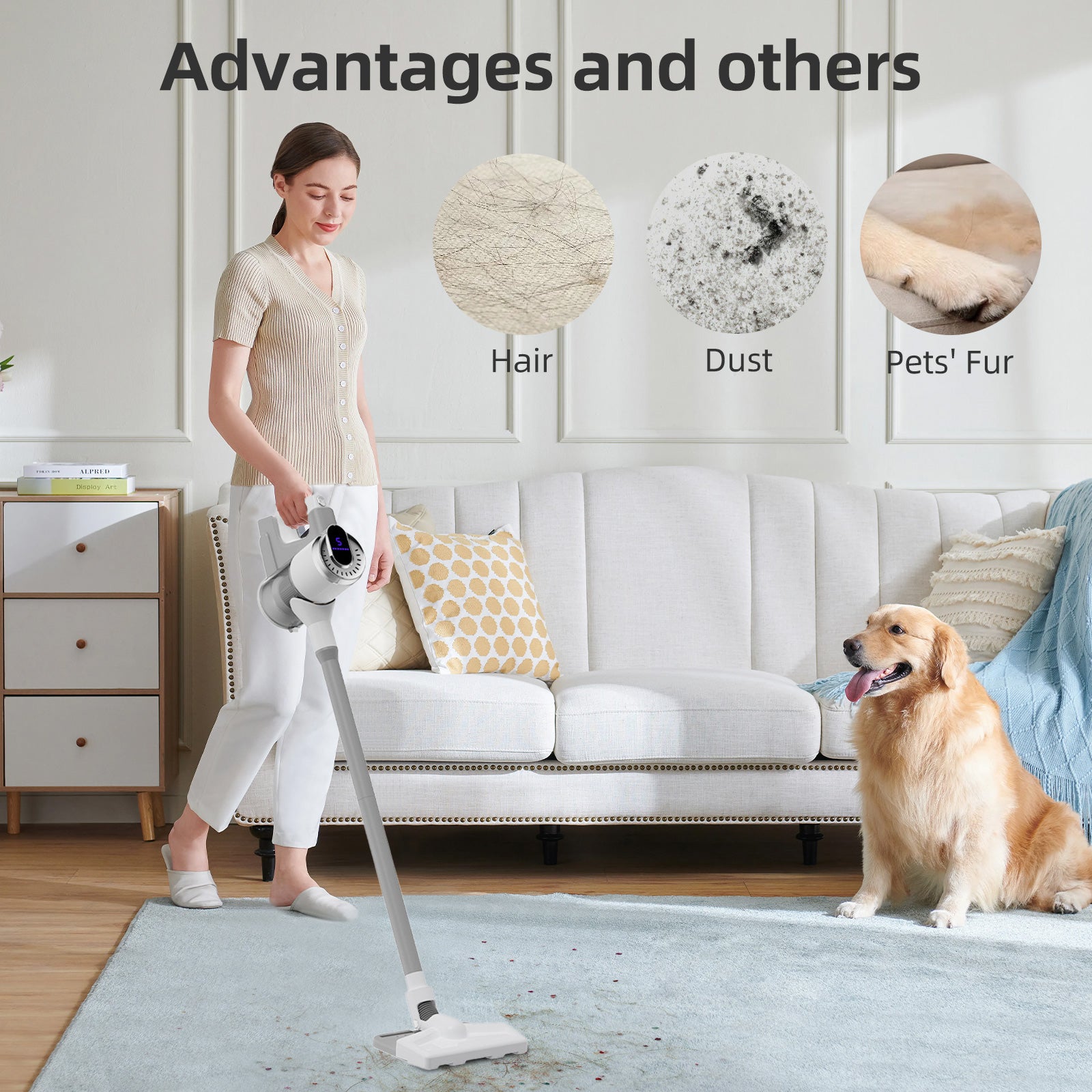 IAGREEA Cordless Stick Vacuum Cleaner, 2‑Suction‑Mode Rechargeable Handheld Vacuum with Digital Display, Detachable 2000mAh Battery Up to 45 Mins Runtime, 180° Rotatable Floor Head for Hard Floor Carpet Pet Hair Home & Car Cleaning