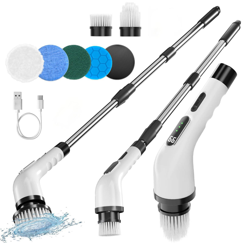 IAGREEA Electric Spin Scrubber for Bathroom,Power Cleaning Brush with 7 Replaceable Brush Heads, Adjustable Long Handle, Cordless Electric Shower Scrubber for Home, Floor, Kitchen & Car