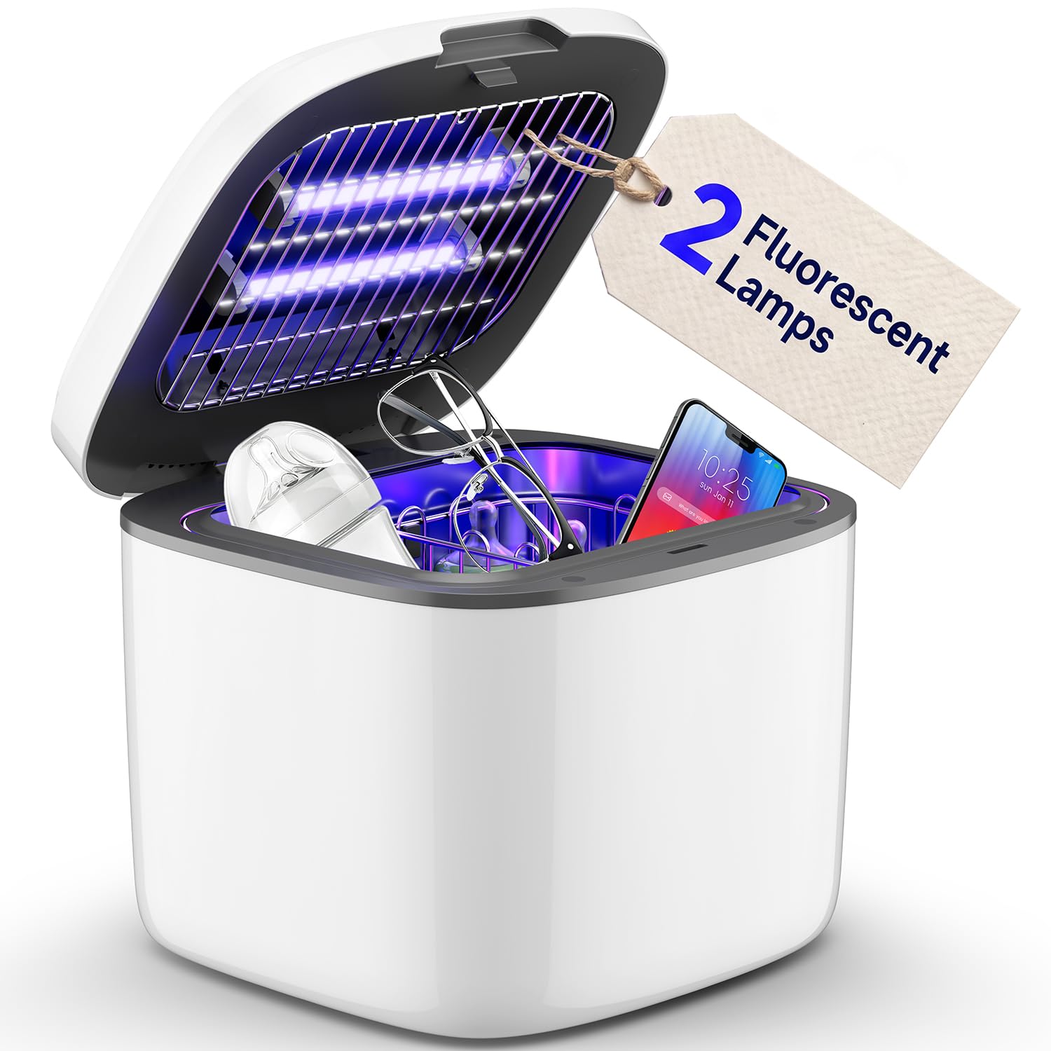 IAGREEA UV Cleaning and Dryer, 4 in 1 UV Box with 2 Fluorescent Tubes | 10L Countertop Sanitizer, 360° Coverage, Touch Controls, Suitable for Toys/Toothbrushes/Keys/Other Household Items