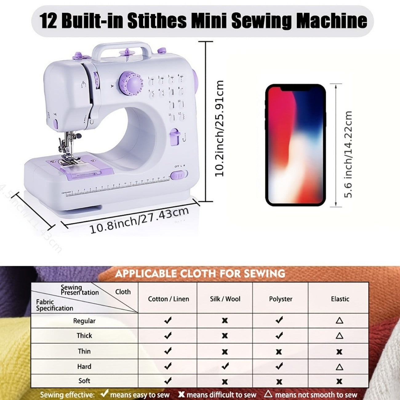 IAGREEA Beginner Sewing Machine, 12 Built-in Stitches with Foot Pedal, 2-Speed Control, Portable Mini Sewing Machine for Home Travel Use & Sewing Enthusiasts