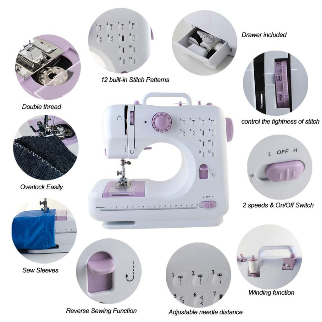 IAGREEA Beginner Sewing Machine, 12 Built-in Stitches with Foot Pedal, 2-Speed Control, Portable Mini Sewing Machine for Home Travel Use & Sewing Enthusiasts