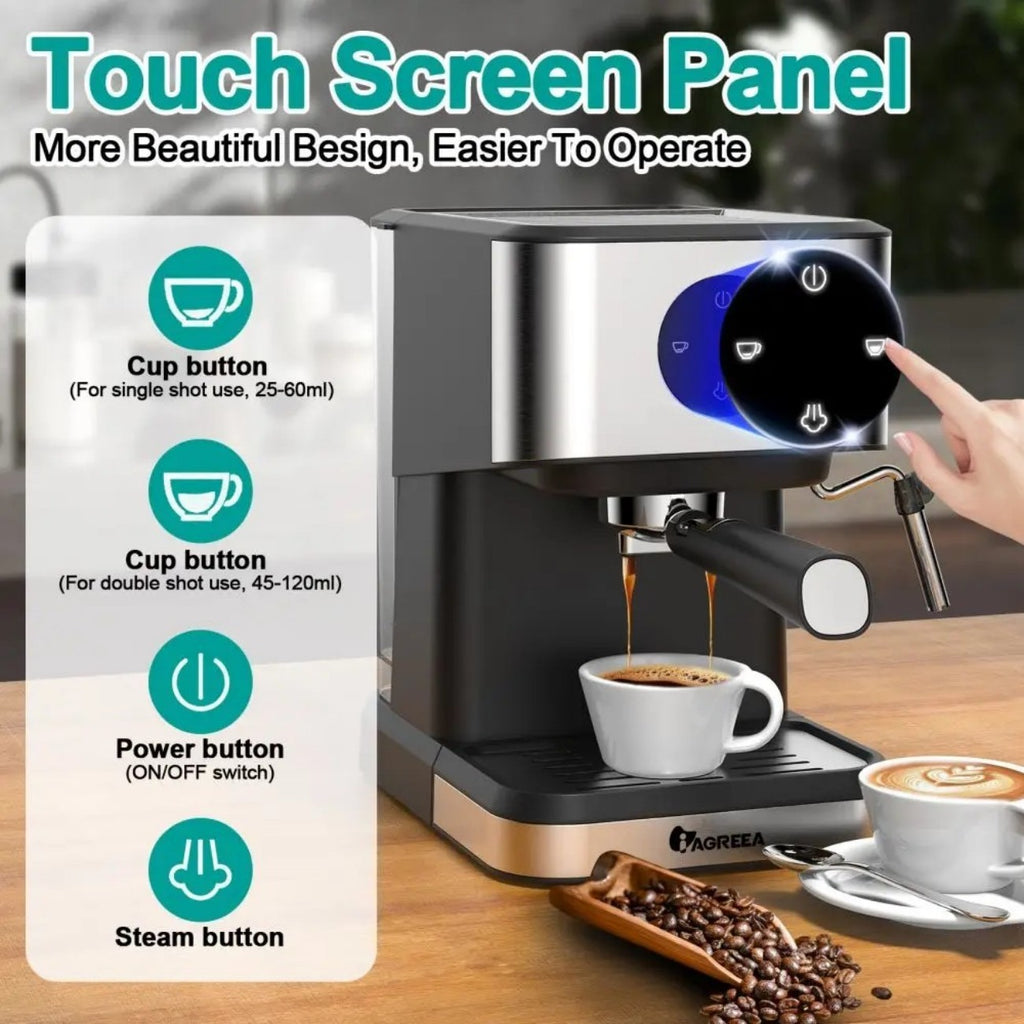 IAGREEA Espresso Coffee Machine with Milk Frother Steam Wand - Semi-Automatic, Silver, 20 Bar Pressure, 1.5L Water Capacity - CM3050-2