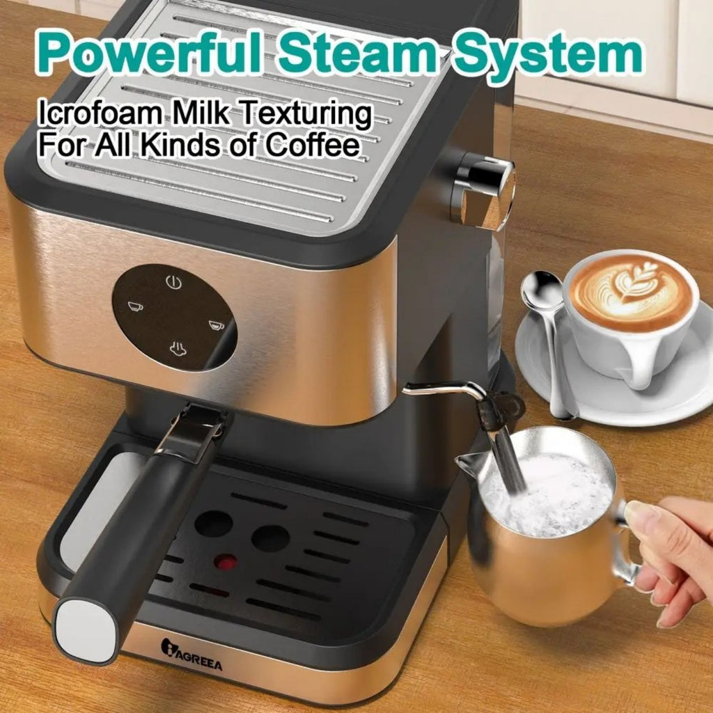 IAGREEA Espresso Coffee Machine with Milk Frother Steam Wand - Semi-Automatic, Silver, 20 Bar Pressure, 1.5L Water Capacity - CM3050-2