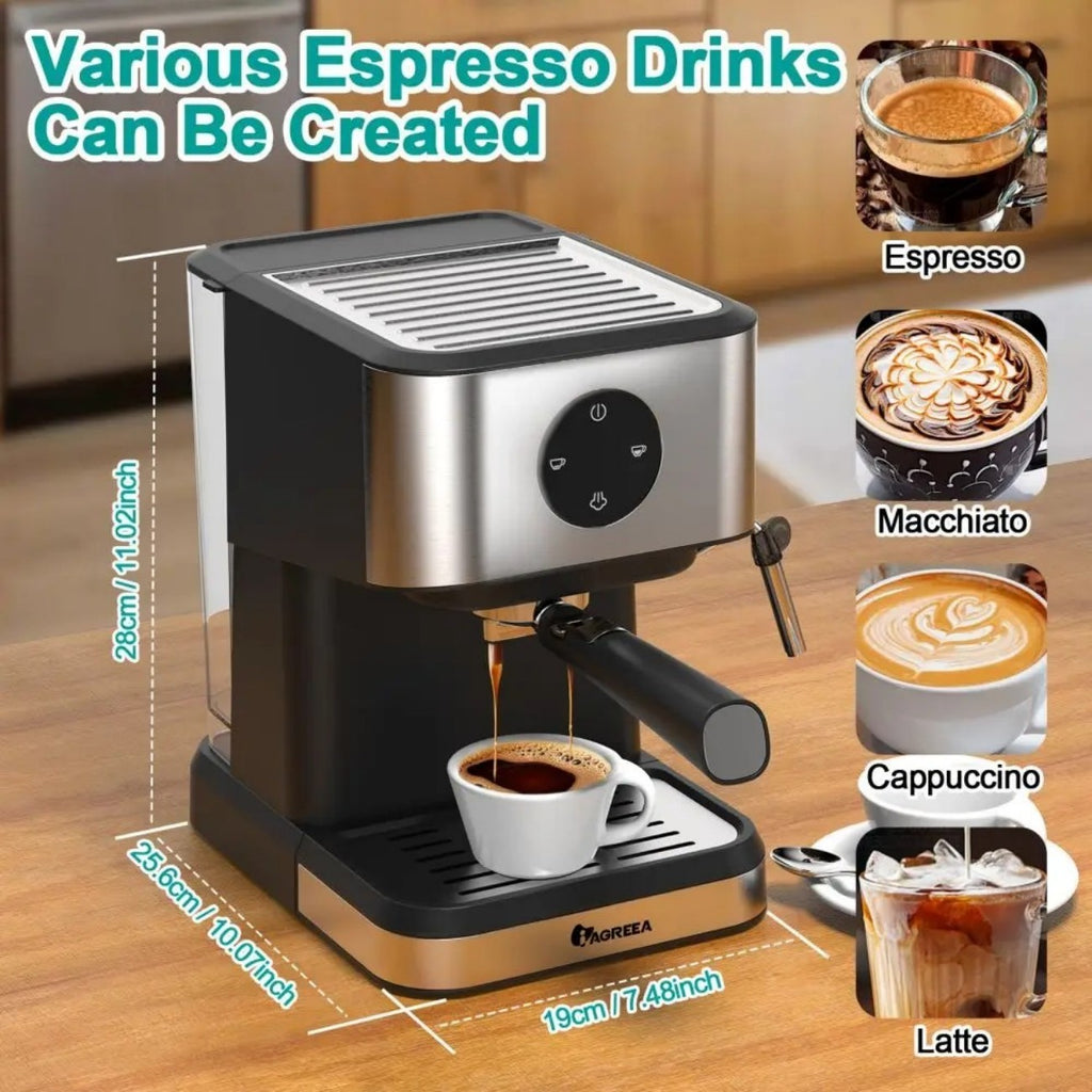 IAGREEA Espresso Coffee Machine with Milk Frother Steam Wand - Semi-Automatic, Silver, 20 Bar Pressure, 1.5L Water Capacity - CM3050-2