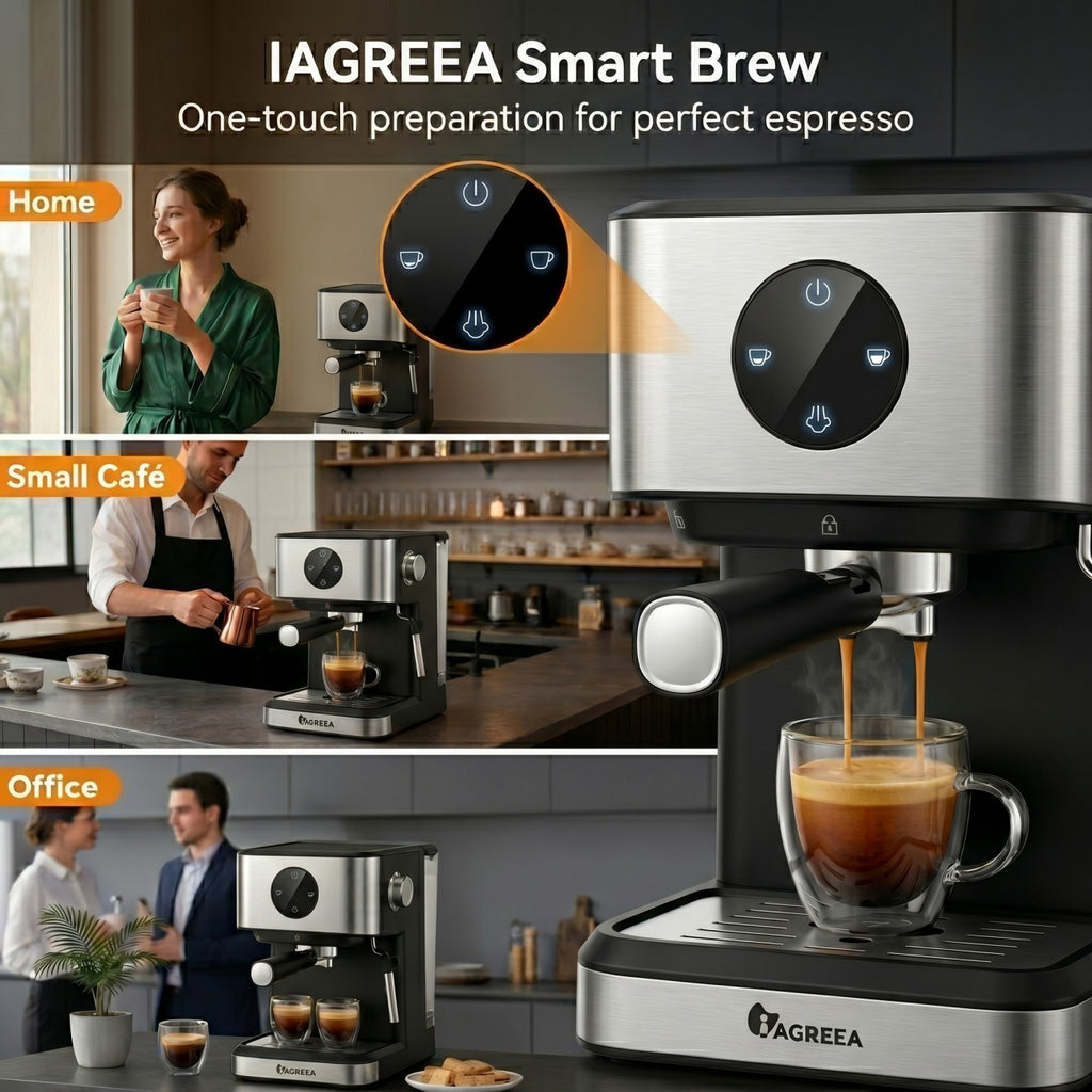 IAGREEA Espresso Coffee Machine with Milk Frother Steam Wand - Semi-Automatic, Silver, 20 Bar Pressure, 1.5L Water Capacity - CM3050-2