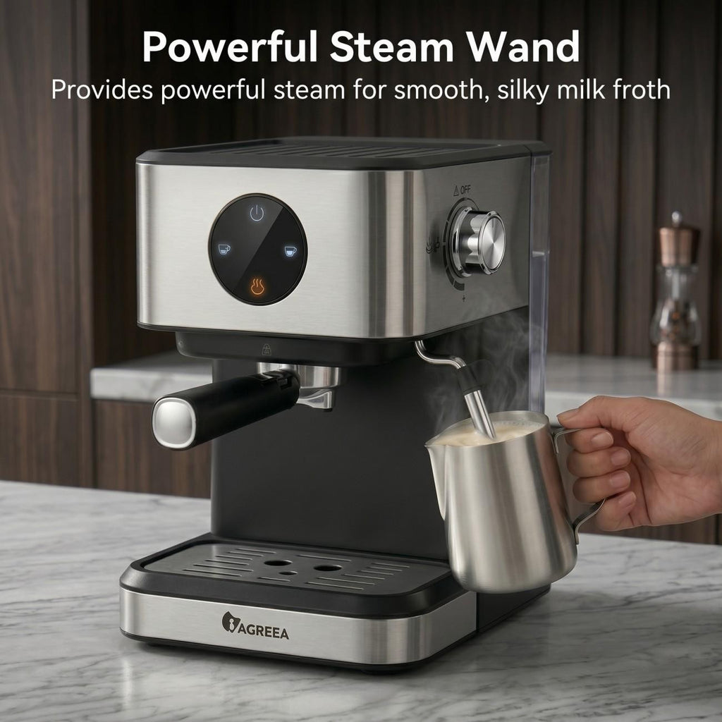 IAGREEA Espresso Coffee Machine with Milk Frother Steam Wand - Semi-Automatic, Silver, 20 Bar Pressure, 1.5L Water Capacity - CM3050-2