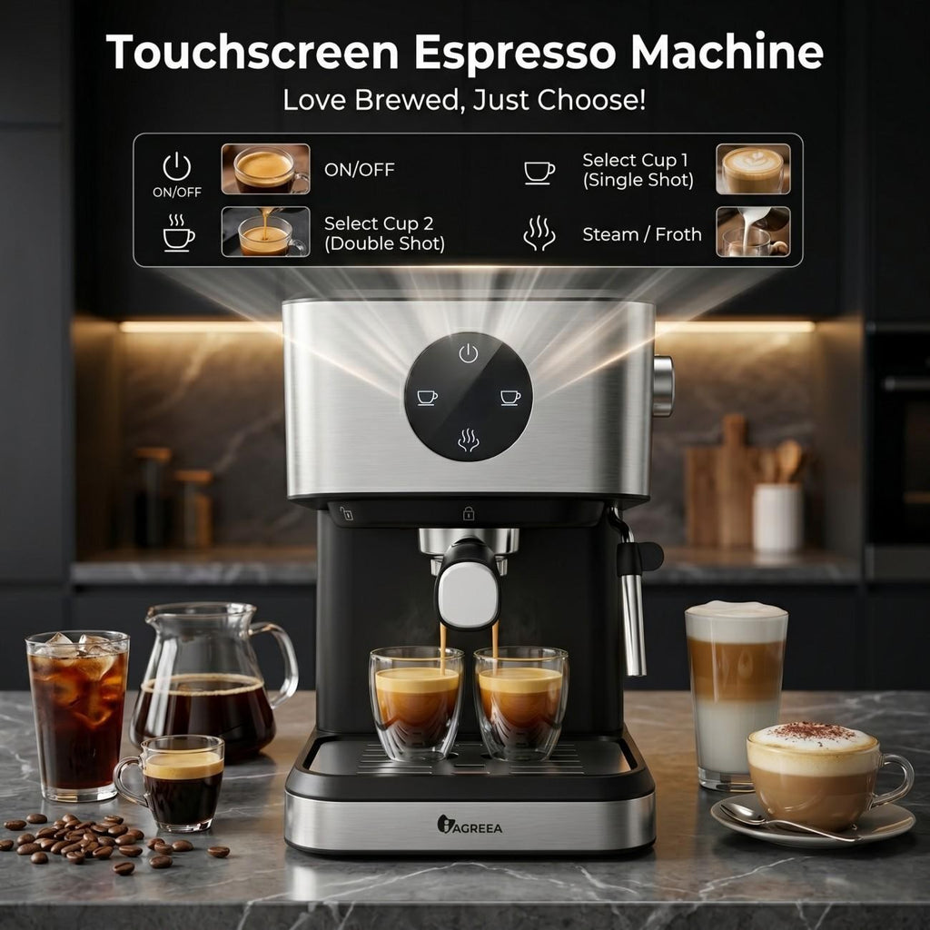IAGREEA Espresso Coffee Machine with Milk Frother Steam Wand - Semi-Automatic, Silver, 20 Bar Pressure, 1.5L Water Capacity - CM3050-2
