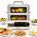 IAGREEA 14L Electric Food Steamer, 2000W Dual-Tier Cooker with Panoramic Viewing Windows, 2 Stainless Steel Trays, 2.5L External Water Tank, 6 Presets and Timer MS-22ZG21-Q