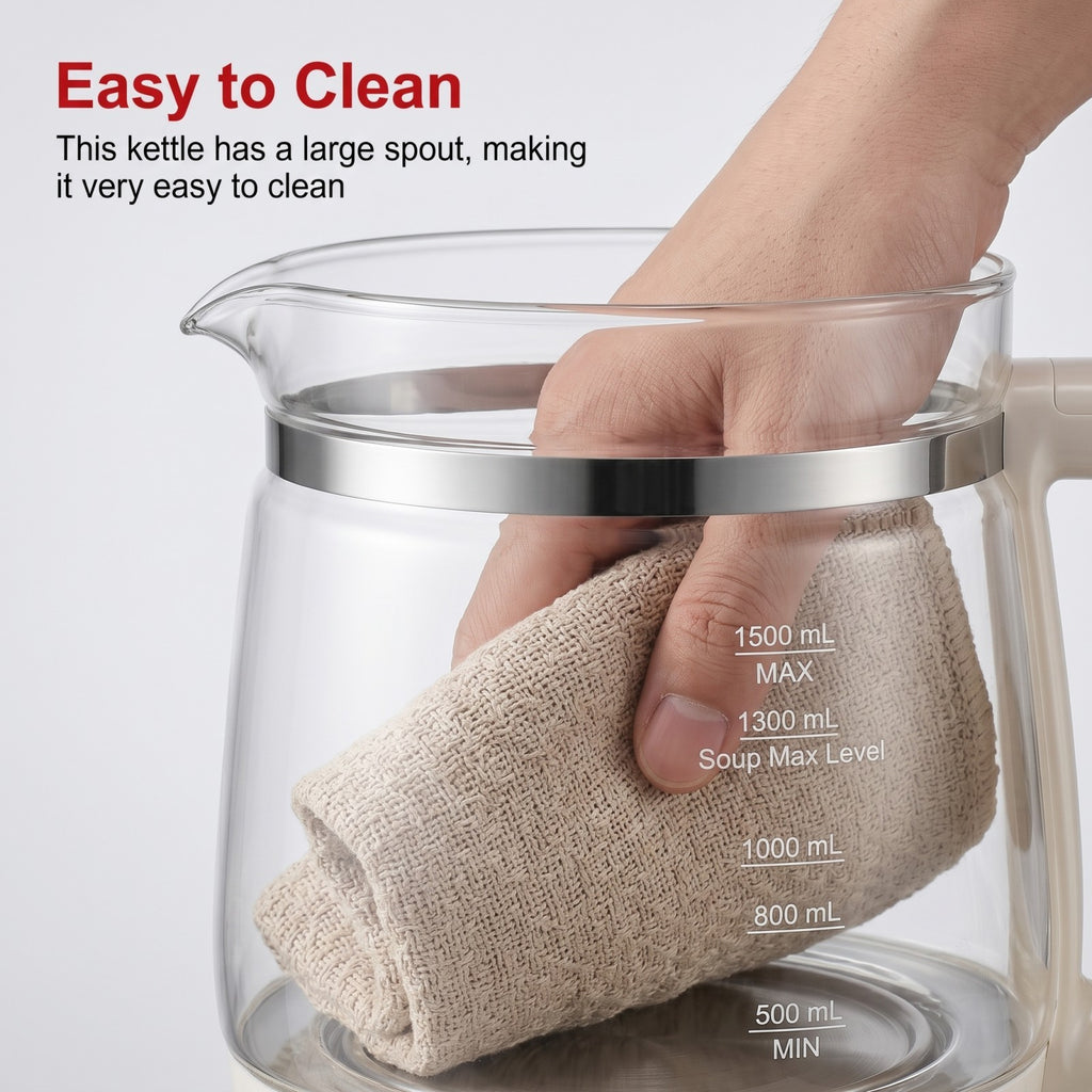 IAGREEA 1.5L Multi‑Function Glass Health Kettle, Programmable Electric Tea Kettle with Removable 304 Stainless Steel Tea Infuser, 6‑Temperature Settings, Delay Start & Keep Warm, Digital Display for Tea Soup Baby Formula