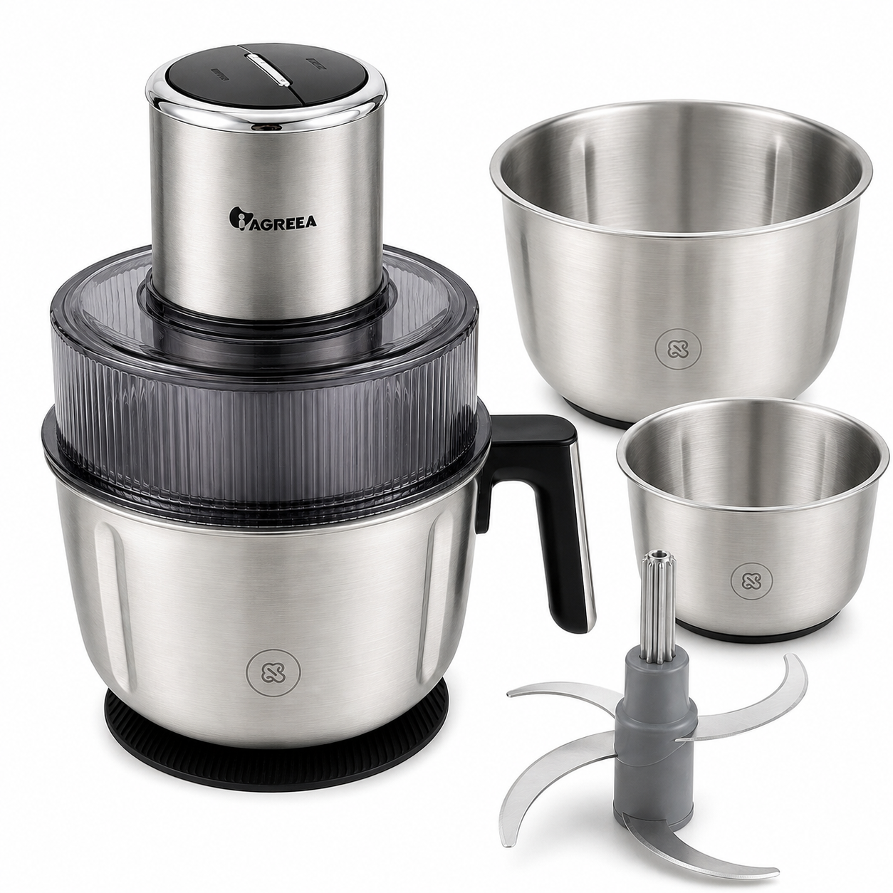 IAGREEA Electric Food Processor Meat Grinder, 350W 2‑Speed Pulse Vegetable Chopper with 3Pcs SUS304 Stainless Steel Bowls(2.5L/2.2L/1.8L), Magnetic Retractable Blade Shaft, Dishwasher‑Safe for Meat, Veggies & Baby Food