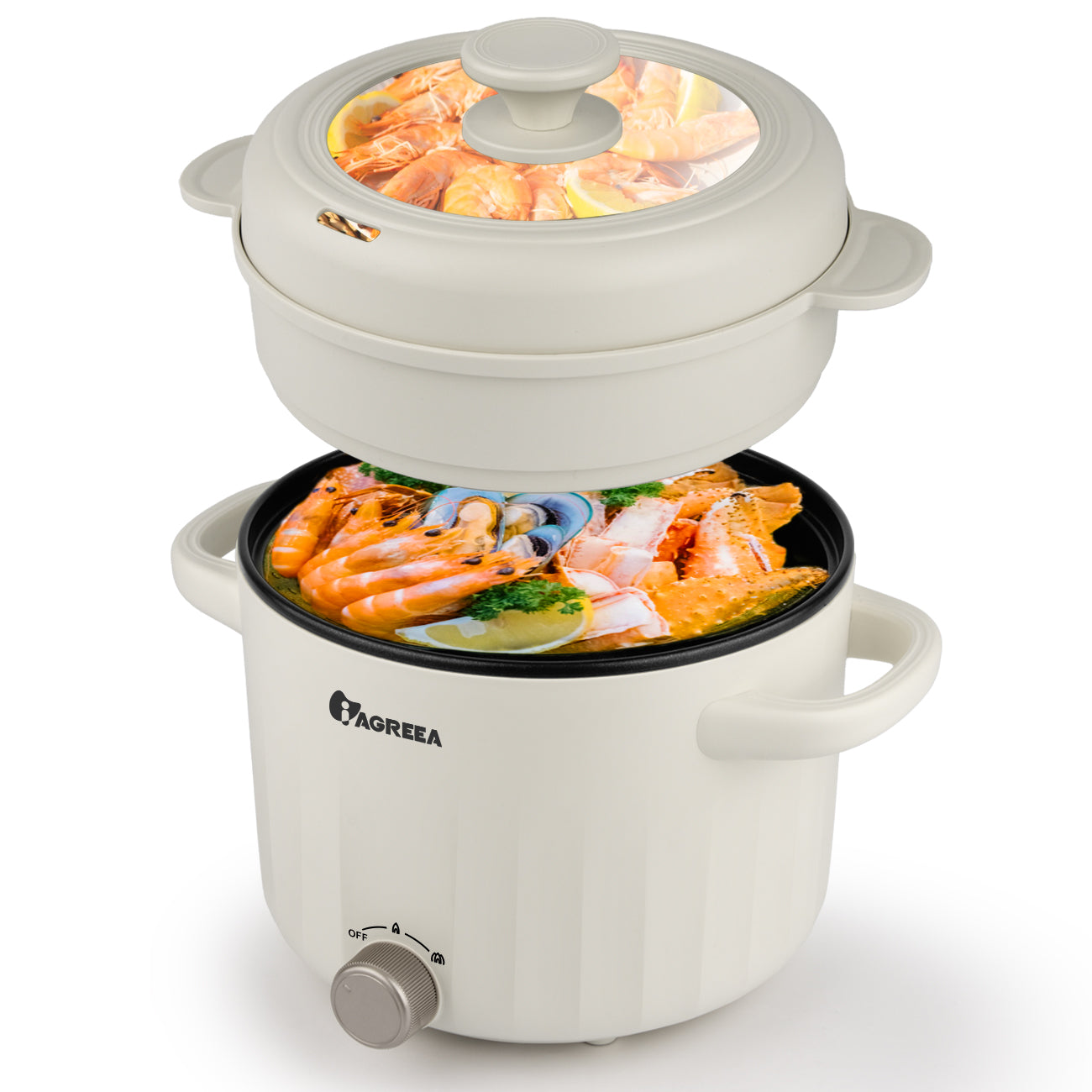 IAGREEA Slow Cooker, 2.6 L 1000 W Small Crock Pot with Steamer, 2 Heat Manual Control Slow Cooker, Non-Stick Electric Pot for Raman, Soup, Noodles, Steak, Oatmeal, Rapid, with Temperature control