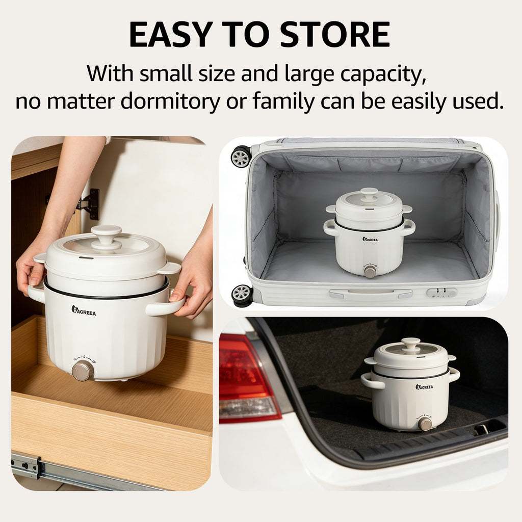 IAGREEA Slow Cooker, 2.6 L 1000 W Small Crock Pot with Steamer, 2 Heat Manual Control Slow Cooker, Non-Stick Electric Pot for Raman, Soup, Noodles, Steak, Oatmeal, Rapid, with Temperature control