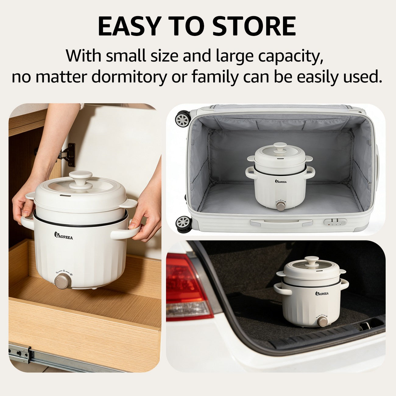 IAGREEA Slow Cooker, 2.6 L 1000 W Small Crock Pot with Steamer, 2 Heat Manual Control Slow Cooker, Non-Stick Electric Pot for Raman, Soup, Noodles, Steak, Oatmeal, Rapid, with Temperature control