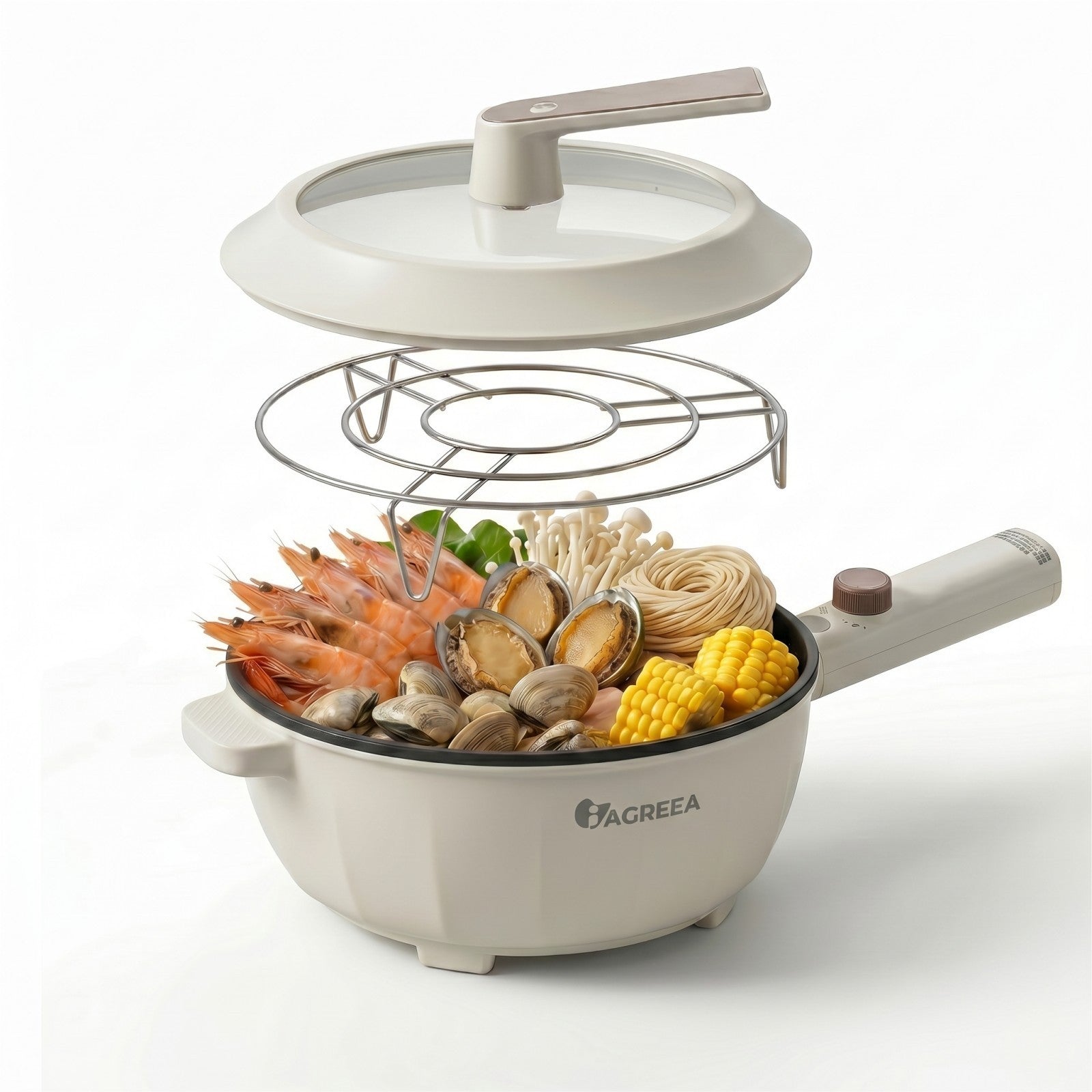 IAGREEA 2.3L Upgraded Rapid Ramen Cooker 1600W - Hot Pot Electric, Non-Stick Sauté Pan, Portable Multi-Functional Hot Pot with Power Adjustment for Steak, Egg, Fried Rice, Oatmeal, Soup, Perfect Christmas New Year Birthday Gift for Dorm Office Home