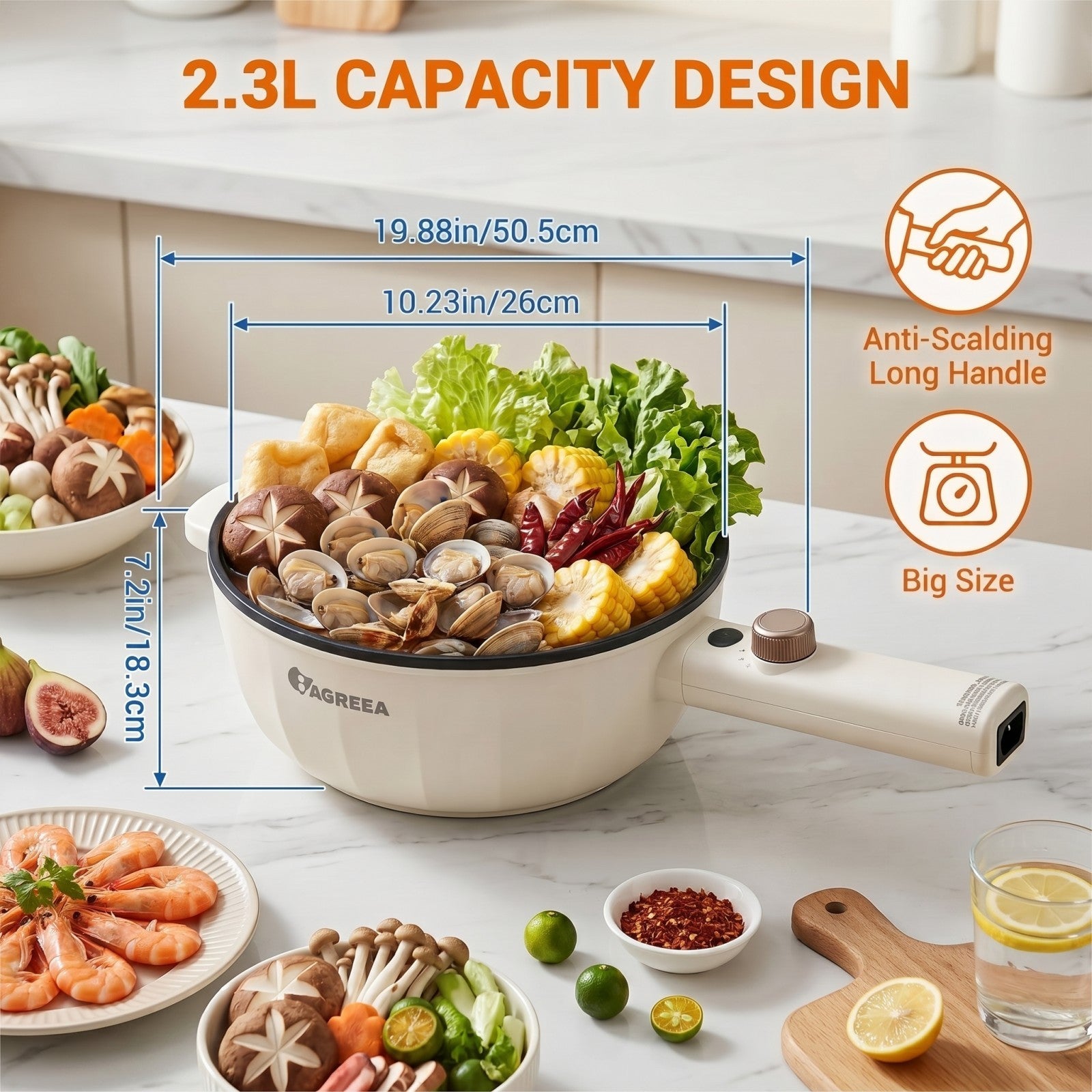 IAGREEA 2.3L Upgraded Rapid Ramen Cooker 1600W - Hot Pot Electric, Non-Stick Sauté Pan, Portable Multi-Functional Hot Pot with Power Adjustment for Steak, Egg, Fried Rice, Oatmeal, Soup, Perfect Christmas New Year Birthday Gift for Dorm Office Home