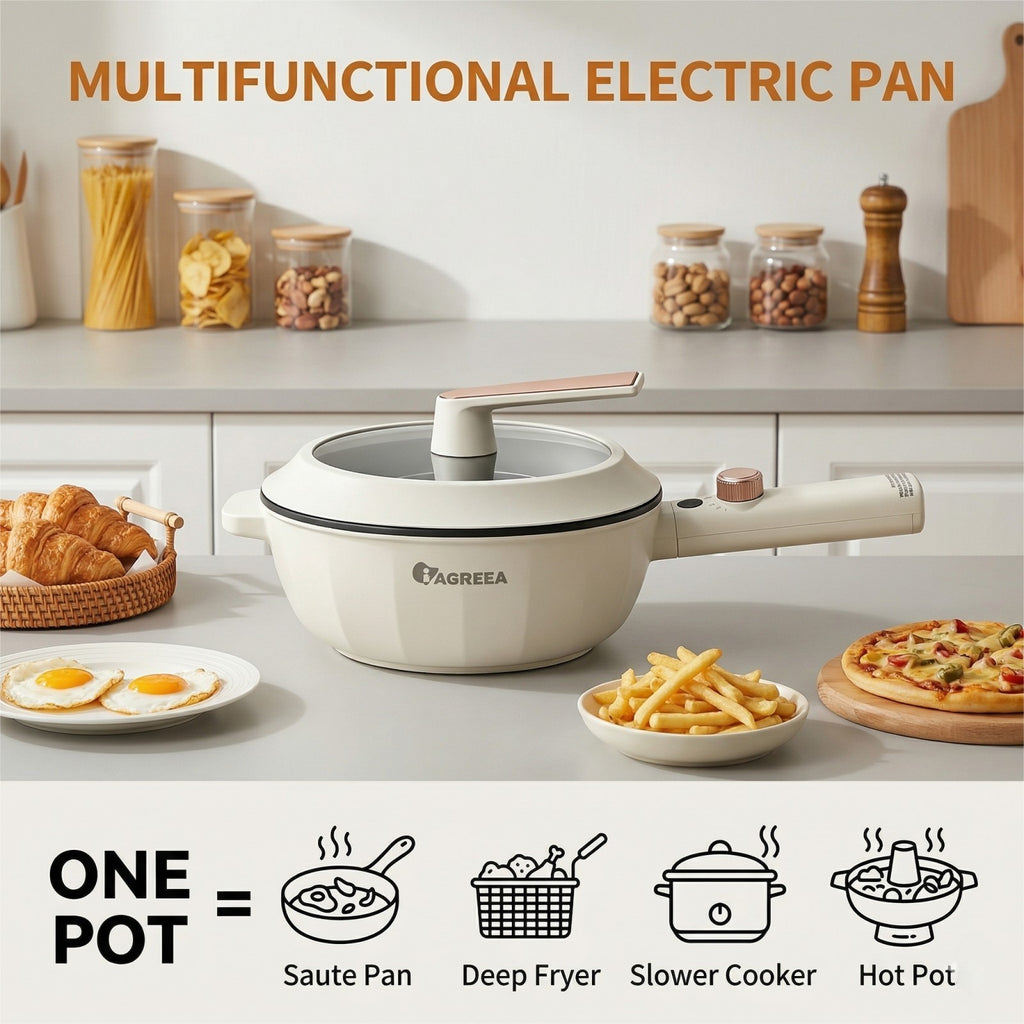 IAGREEA 2.3L Upgraded Rapid Ramen Cooker 1600W - Hot Pot Electric, Non-Stick Sauté Pan, Portable Multi-Functional Hot Pot with Power Adjustment for Steak, Egg, Fried Rice, Oatmeal, Soup, Perfect Christmas New Year Birthday Gift for Dorm Office Home
