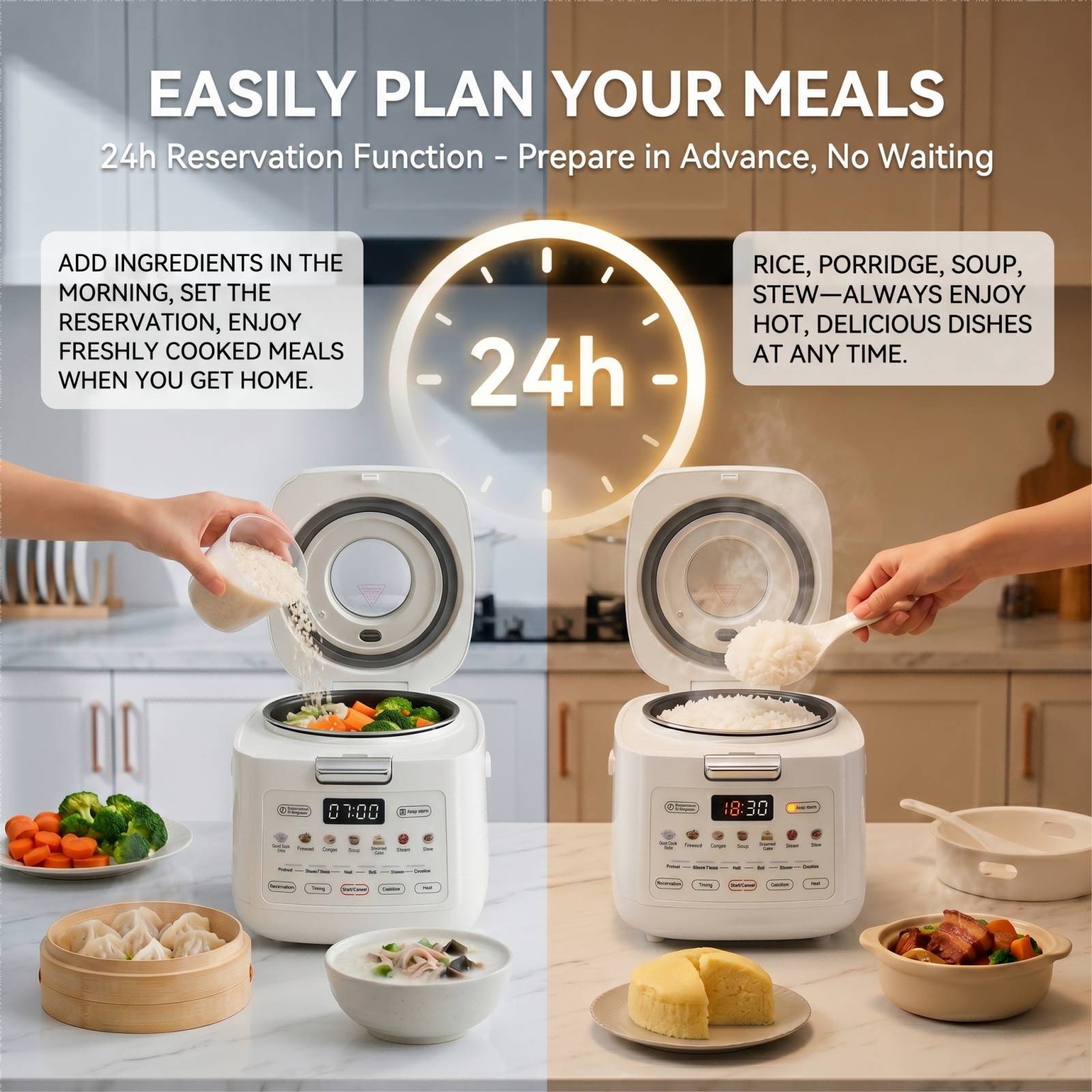 IAGREEA Mini Visible Rice Cooker, 2L (4-Cup), with Visual Window, Steamer and Warmer, Fuzzy Logic, One-Touch Cooking, 24-Hour Delay Timer, Auto Keep Warm, White HK-MD2