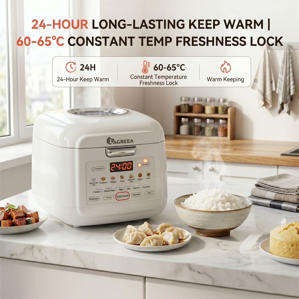 IAGREEA Mini Visible Rice Cooker, 2L (4-Cup), with Visual Window, Steamer and Warmer, Fuzzy Logic, One-Touch Cooking, 24-Hour Delay Timer, Auto Keep Warm, White HK-MD2