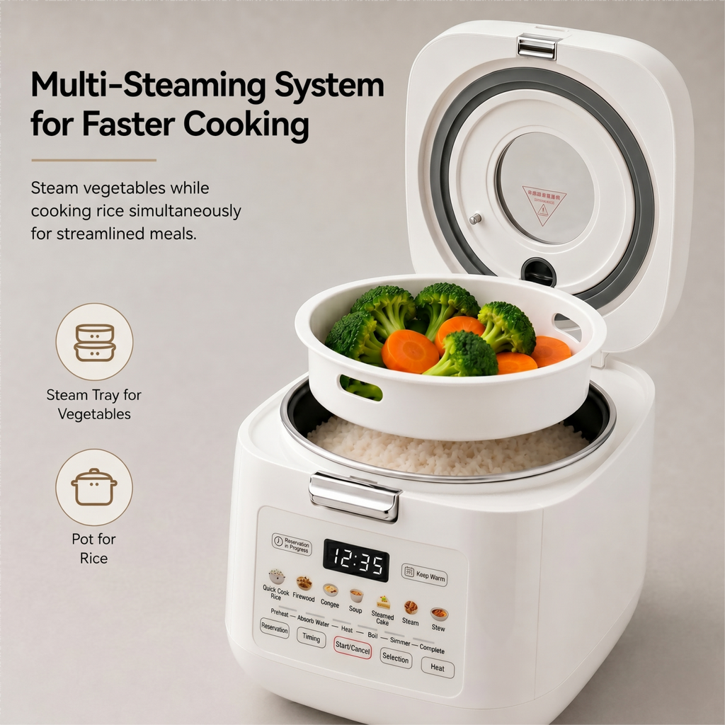 IAGREEA Mini Visible Rice Cooker, 2L (4-Cup), with Visual Window, Steamer and Warmer, Fuzzy Logic, One-Touch Cooking, 24-Hour Delay Timer, Auto Keep Warm, White HK-MD2