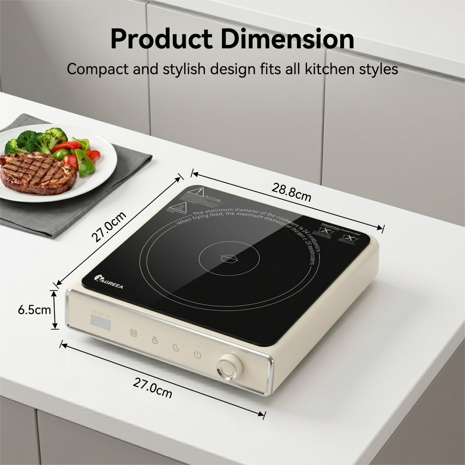IAGREEA 2000W Electric Ceramic Cooker, Portable Hot Plate with 8 Temperature & 8 Power Levels, 180 Min Timer & 1 Hour Auto Shut Off, Countertop Single Burner for All Cookware, Easy Clean, Ideal for Kitchen Dorm RV Camping DF200-DTL2520