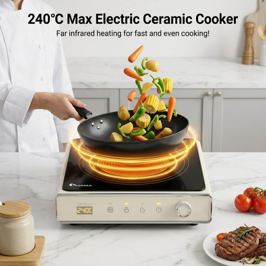 IAGREEA 2000W Electric Ceramic Cooker, Portable Hot Plate with 8 Temperature & 8 Power Levels, 180 Min Timer & 1 Hour Auto Shut Off, Countertop Single Burner for All Cookware, Easy Clean, Ideal for Kitchen Dorm RV Camping DF200-DTL2520